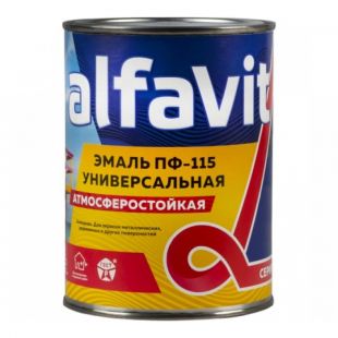 Эмаль ПФ-115 универсальная Alfavit серия Альфа, алкидная, глянцевая, 0,9 кг, серая