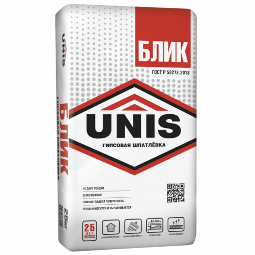 Шпатлевка гипсовая UNIS Блик белая 25 кг