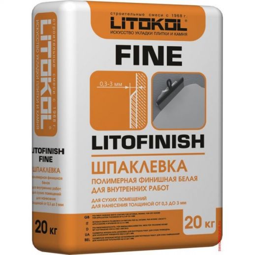Шпаклёвка белая финишная полимерная Литофиниш файн / Litofinish Fine 20 кг Litokol