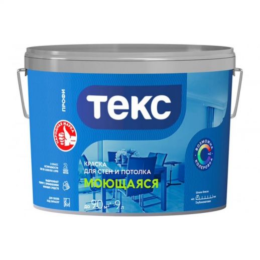 КРАСКА ТЕКС ПРОФИ МОЮЩАЯСЯ глубокоматовая, база A, белая, 9 л