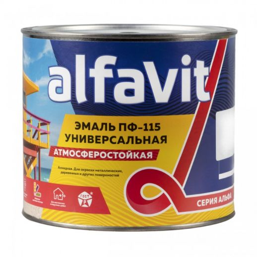 Эмаль ПФ-115 универсальная Alfavit серия Альфа, алкидная, глянцевая, 1,9 кг, бежевая