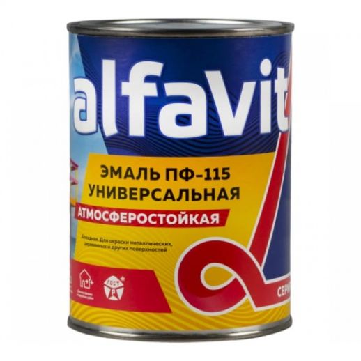 Эмаль ПФ-115 универсальная Alfavit серия Альфа, алкидная, глянцевая, 0,9 кг, красная