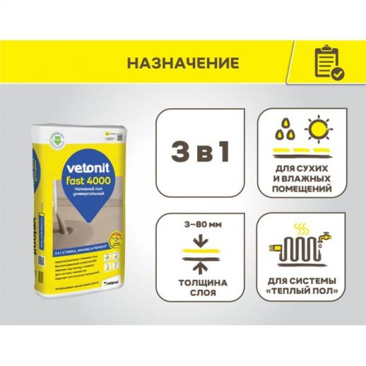 Наливной пол ветонит Weber Vetonit Fast 4000 универсальный 20 кг